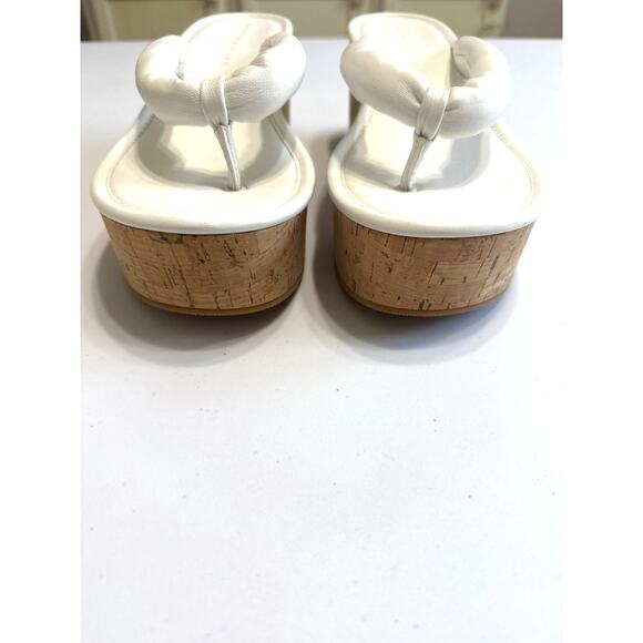 Veronica Beard Geno White Wedge Sandals Size 8 Cork Leather - Picture 4 of 11